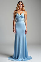 Load image into Gallery viewer, Simple Sky Blue Spaghetti Straps Long Sheath Prom Dress