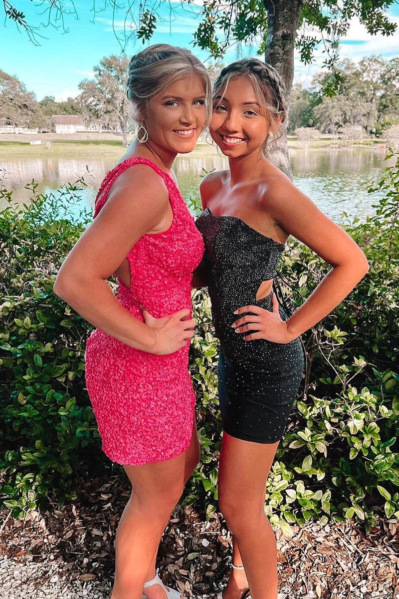 Load image into Gallery viewer, Bodycon Strapless Red Homecoming Dress with Sequins