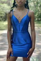 Load image into Gallery viewer, Simple Green Spaghetti Straps Corset Satin Short Homecoming Dress