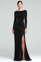 Load image into Gallery viewer, Burgundy Velvet Boat Neck Ruched Long Sleeves Holiday Party Dress