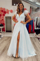 Load image into Gallery viewer, Sparkly A-Line Black Sequins Long Prom Dress with Slit