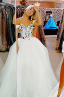 Load image into Gallery viewer, Sparkly White Mirror A-Line Off the Shoulder Long Prom Dress