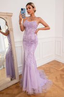 Load image into Gallery viewer, Light Purple Mermaid Long Prom Dress with Appliques