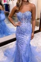 Load image into Gallery viewer, Red Sweetheart Lace-Up Long Mermaid Prom Dress with Appliques