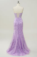 Load image into Gallery viewer, Red Sweetheart Lace-Up Long Mermaid Prom Dress with Appliques