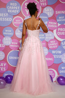 Load image into Gallery viewer, A Line Spaghetti Straps Pink Long Prom Dress with Appliques