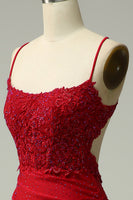 Load image into Gallery viewer, Mermaid Halter Dark Red Prom Dress with Appliques