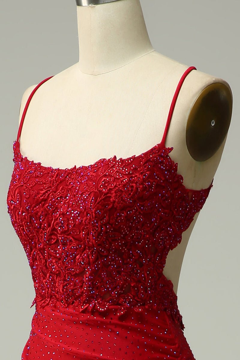 Load image into Gallery viewer, Mermaid Halter Dark Red Prom Dress with Appliques