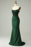 Load image into Gallery viewer, Mermaid Halter Dark Red Prom Dress with Appliques