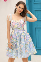Load image into Gallery viewer, Purple Cute Corset Homecoming Dress with 3D Flowers
