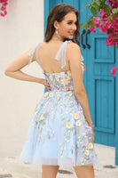 Load image into Gallery viewer, Purple Cute Corset Homecoming Dress with 3D Flowers