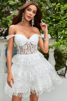Load image into Gallery viewer, Sparkly Purple A-Line Lace Tiered Short Homecoming Dress