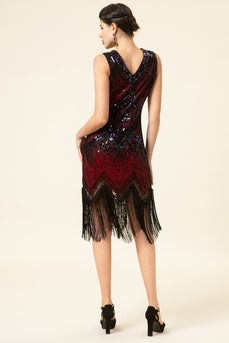 Sparkly Roaring 20s Black and Red Sequin 1920s Gatsby Dress