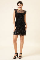 Load image into Gallery viewer, Black Great Gatsby 1920s Dress with 20s Accessories Set