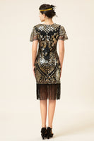 Load image into Gallery viewer, Black and Gold Sequin 1920 Dress with Batwing Sleeves