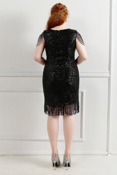 Black V-Neck Plus Size Prom Dress With Tassel