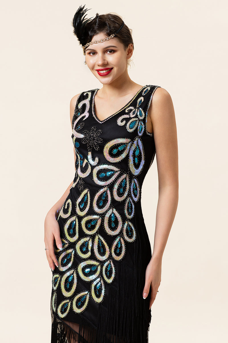 Load image into Gallery viewer, Irregular Tassel Hem Peacock Dress
