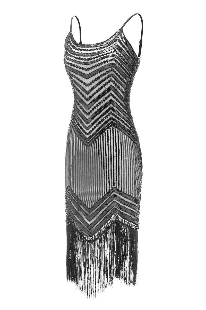 Load image into Gallery viewer, Bodycon Black Silver Sequins 1920s Dress