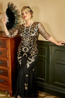 Load image into Gallery viewer, Black Golden Plus Size 1920s Sequins Great Gatsby Dress