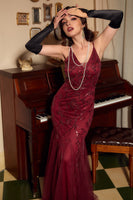 Load image into Gallery viewer, Sparkly Red Sequins Sheath V-Neck Long Great 1920s Dress