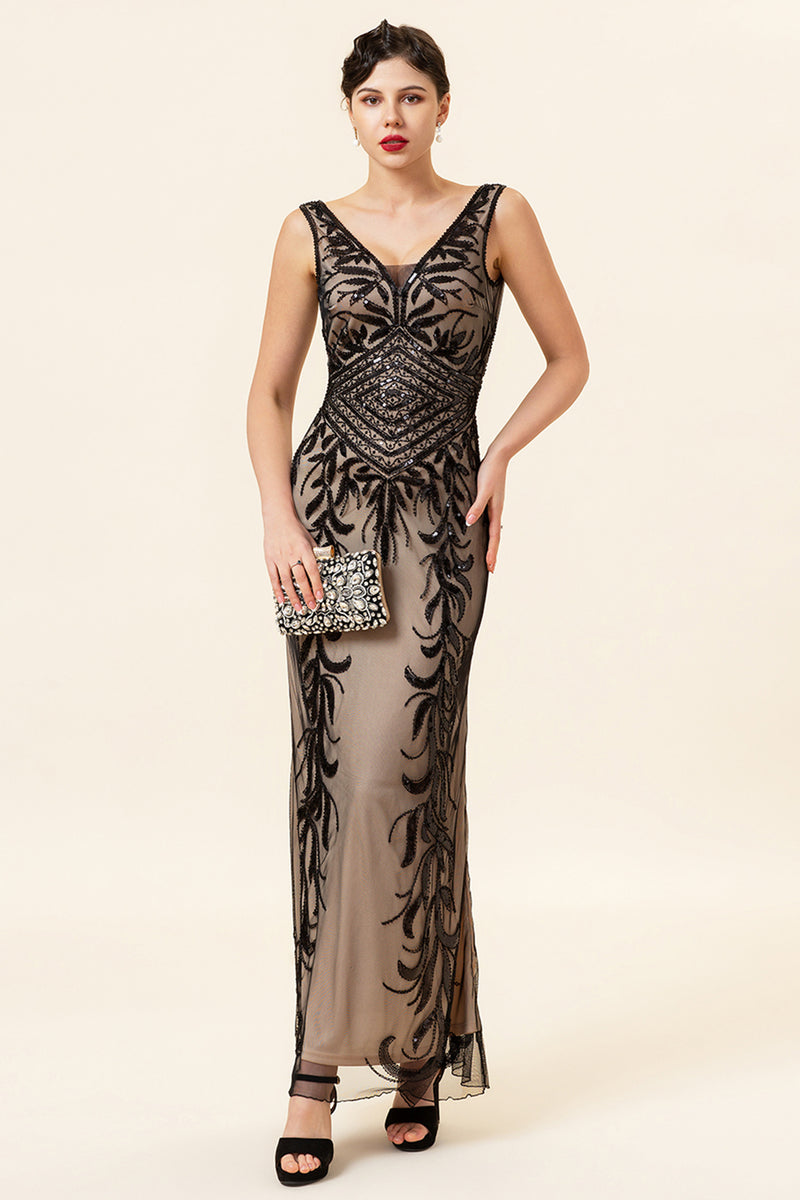 Queendancer Women Formal Dress Blush and Black Mermaid Long 1920s Gatsby Dress Sequin V Neck Flapper Dress queendancer Queendancer Women Formal Dress Blush and Black Mermaid Long 1920s Gatsby Dress Sequin V Neck Flapper Dress queendancer