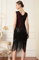 Load image into Gallery viewer, Sparkly Black and Gold V-Neck Sequins 1920s Dress with Fringes