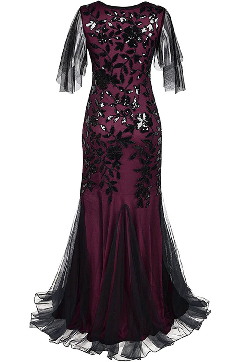 Load image into Gallery viewer, Plus Size Sparkly Black Burgundy Long 1920s Gatsby Flapper Dress with Sequin