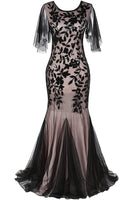 Load image into Gallery viewer, Queendancer Women Plus Size Sparkly Black Burgundy Roaring 20s Long 1920s Flapper Dress Sequin Great Gatsby Dress