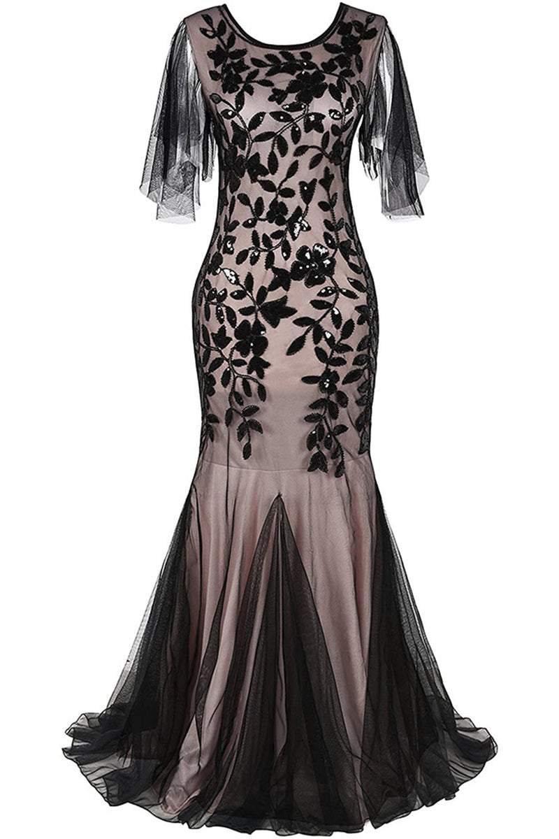 Load image into Gallery viewer, Queendancer Women Plus Size Sparkly Black Burgundy Roaring 20s Long 1920s Flapper Dress Sequin Great Gatsby Dress