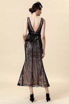 Sheath Black Pink Sequin V-Neck Formal Dress