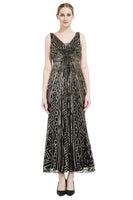 Load image into Gallery viewer, Sheath Black Pink Sequin V-Neck Formal Dress