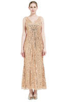 Load image into Gallery viewer, Sheath Black Pink Sequin V-Neck Formal Dress