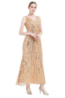 Load image into Gallery viewer, Sheath Black Pink Sequin V-Neck Formal Dress