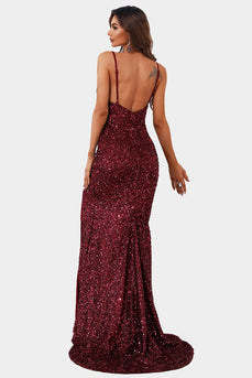 Burgundy Mermaid Spaghetti Straps Prom Dress