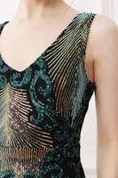 Load image into Gallery viewer, Sparkly Flapper Dress Dark Green Sequins Sheath Long 1920s Dress