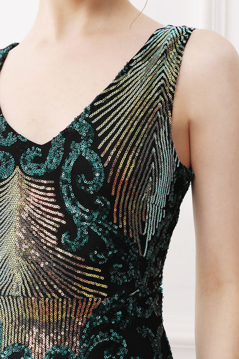 Load image into Gallery viewer, Sparkly Flapper Dress Dark Green Sequins Sheath Long 1920s Dress