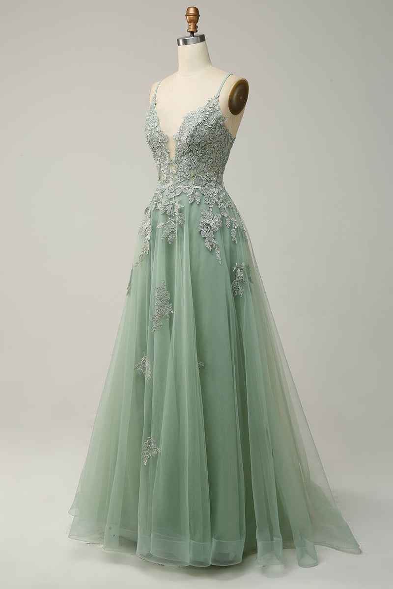 slim fit dress slacks Zapaka Women Prom Dress A-Line V Neck Floor-Length Beaded Tulle Light Green Evening Dress with Slit, Light Green / US2