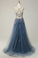 Load image into Gallery viewer, A Line Spaghetti Straps Green Long Prom Dress with Criss Cross Back