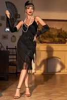 Load image into Gallery viewer, Sparkly Black Spaghetti Straps Roaring 20s Gatsby Flapper Dress
