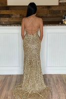 Load image into Gallery viewer, Mermaid Glitter Sequins Sexy Hot Pink Backless Long Prom Dress