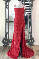 Load image into Gallery viewer, Mermaid Glitter Sequins Sexy Hot Pink Backless Long Prom Dress