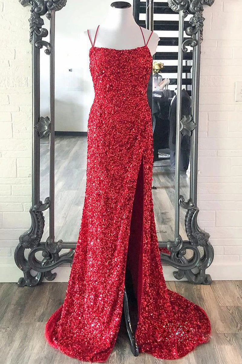 Load image into Gallery viewer, Mermaid Glitter Sequins Sexy Hot Pink Backless Long Prom Dress
