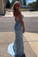 Load image into Gallery viewer, Red Sweetheart Lace-Up Long Mermaid Prom Dress with Appliques