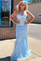 Load image into Gallery viewer, Red Sweetheart Lace-Up Long Mermaid Prom Dress with Appliques