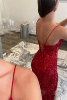 Load image into Gallery viewer, Hot Pink Sequins Glitter Prom Dress with Slit