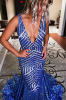 Load image into Gallery viewer, Fuchsia Deep V Neck Sequin Mermaid Prom Dress