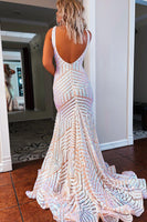 Load image into Gallery viewer, Fuchsia Deep V Neck Sequin Mermaid Prom Dress