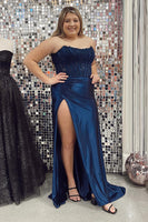 Load image into Gallery viewer, Sparkly Red Sheath Corset Long Prom Dress with Lace