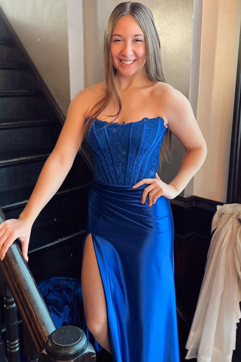 Load image into Gallery viewer, Sparkly Red Sheath Corset Long Prom Dress with Lace