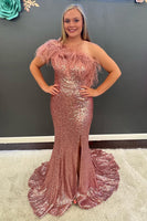 Load image into Gallery viewer, Light Blue Sparkly Sequins Off the Shoulder Long Prom Dress with Feathers